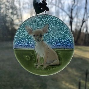Handmade Recycled Fused Glass Chihuahua Ornament Sun Catcher - NWT